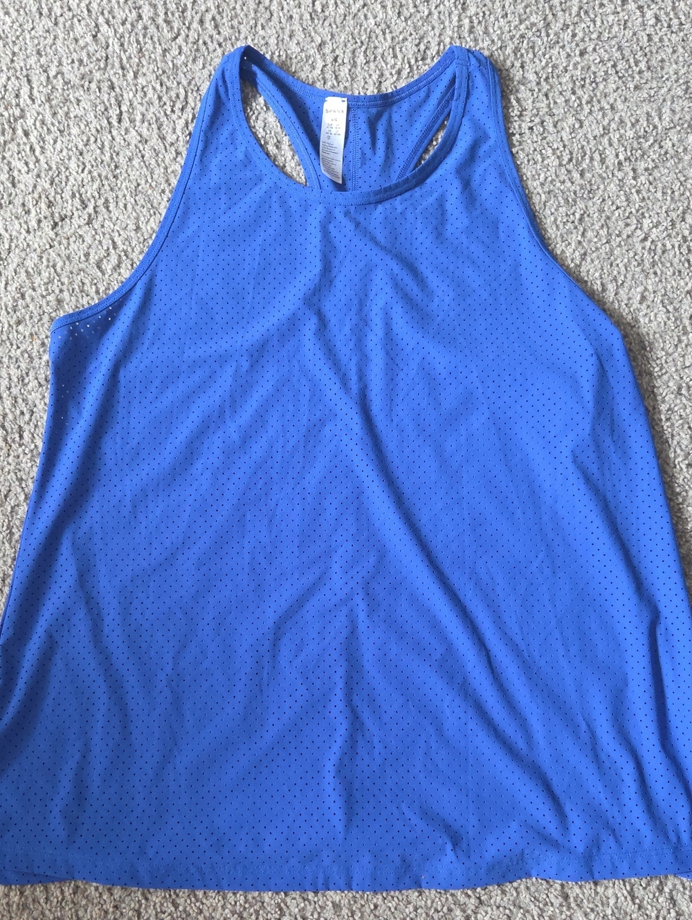 SPANX Workout Perforated Royal Blue Racerback Tank Large NWOT